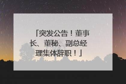 突发公告！董事长、董秘、副总经理集体辞职！