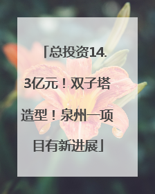 总投资14.3亿元！双子塔造型！泉州一项目有新进展